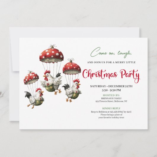 Quirky Chickens Editable Modern Christmas Invite 招待状 (正面)