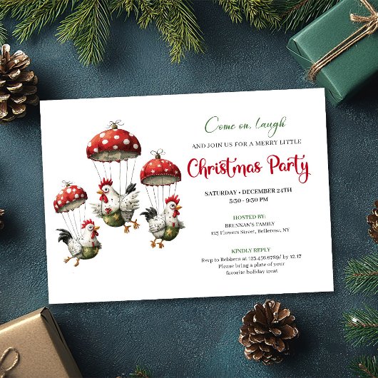 Quirky Chickens Editable Modern Christmas Invite 招待状