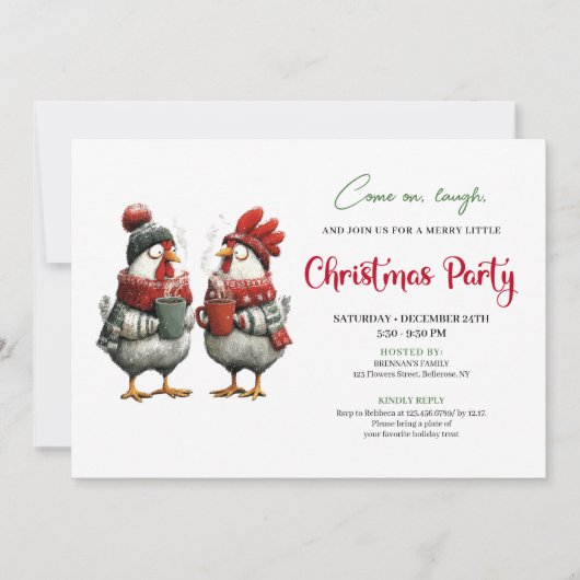 Quirky Chickens Festive Editable Christmas Invite 招待状 (正面)