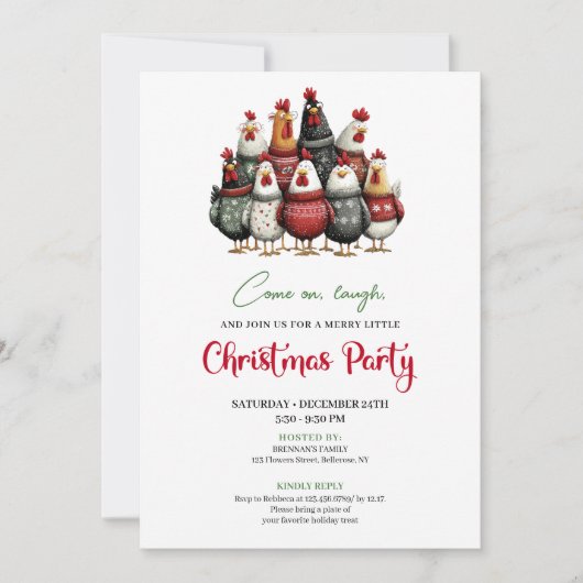 Quirky Chickens Funny Holiday Celebration Invite 招待状 (正面)