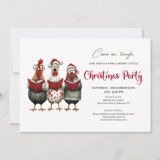 Quirky Chickens Modern Watercolor Holiday Invite 招待状 (正面)