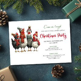 Quirky Chickens Watercolor Christmas Party Invites 招待状