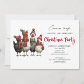 Quirky Chickens Watercolor Christmas Party Invites 招待状 (正面)