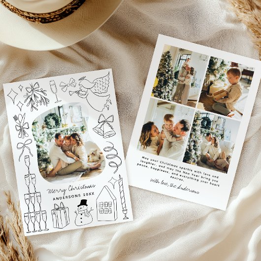 Quirky Christmas 5 Photo Hand drawn Doodle シーズンカード
