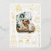 Quirky Christmas 5 Photo Hand drawn Doodle 箔シーズンカード (正面)