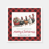 Quirky Christmas chickens napkin custom name edit スタンダードカクテルナプキン (正面)