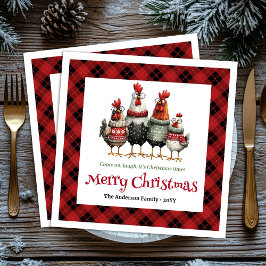 Quirky Christmas chickens napkin set custom name スタンダードカクテルナプキン