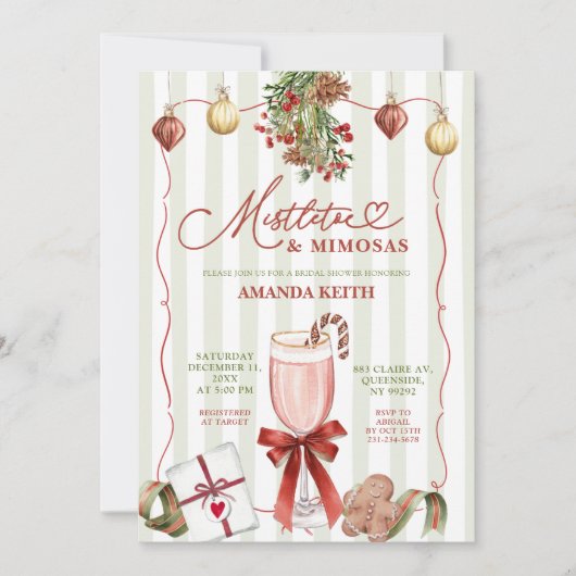 Quirky Christmas Mistletoe and Mimosas  招待状 (正面)