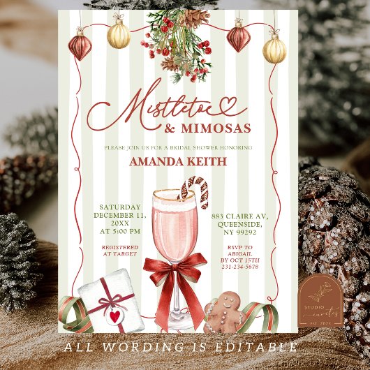 Quirky Christmas Mistletoe and Mimosas 招待状