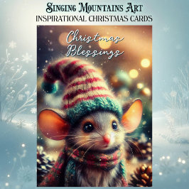 Quirky Christmas Mouse in Festive Hat Christian シーズンカード
