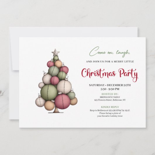 Quirky Christmas Tree Watercolor Holiday Invite 招待状 (正面)