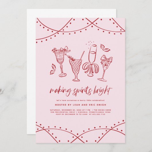 Quirky Cocktail Christmas Party Invitation 招待状 (正面/裏面)