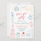 Quirky Colorful Christmas Cocktail Party Doodle 招待状 (正面)