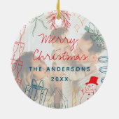Quirky Colorful Christmas Doodle Photo Overlay セラミックオーナメント (裏面)