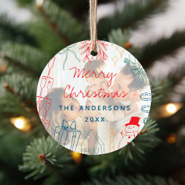 Quirky Colorful Christmas Doodle Photo Overlay セラミックオーナメント