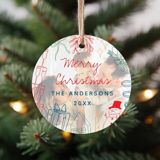 Quirky Colorful Christmas Doodle Photo Overlay セラミックオーナメント