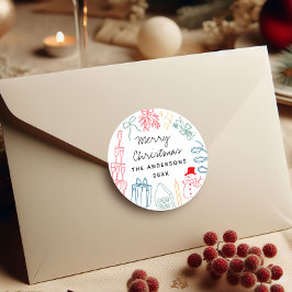 Quirky Colorful Christmas Hand drawn Doodle  ラウンドシール