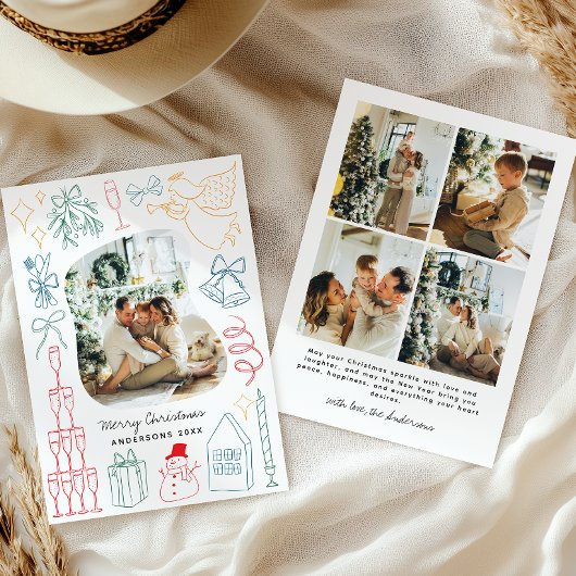Quirky Colorful Christmas Photo Hand drawn Doodle シーズンカード