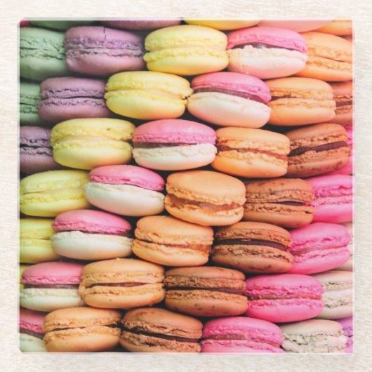 Quirky Colorful Macaroons ガラスコースター (正面)