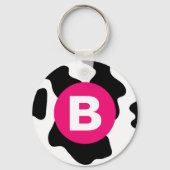Quirky Cow Patch Pattern Pink Monogram キーホルダー (正面)