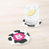 Quirky Cow Patch Pattern Pink Monogram コースター (側面)