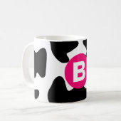 Quirky Cow Patch Pattern Pink Monogram コーヒーマグカップ (正面左)