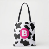 Quirky Cow Patch Pattern Pink Monogram トートバッグ (正面)