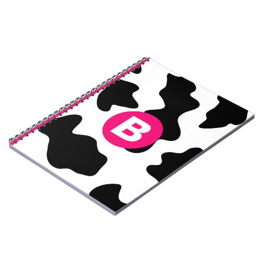 Quirky Cow Patch Pattern Pink Monogram ノートブック (左側)