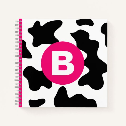 Quirky Cow Patch Pattern Pink Monogram ノートブック (正面)
