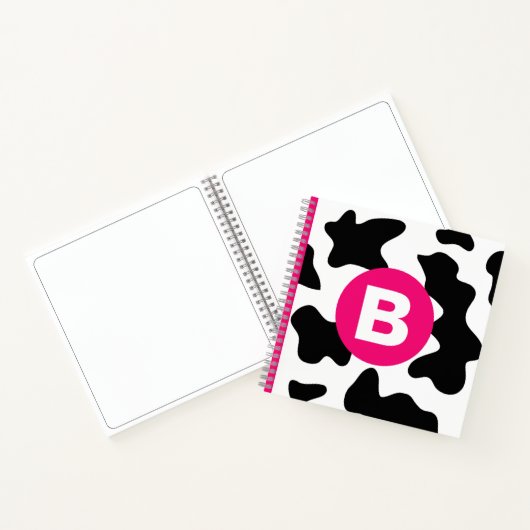 Quirky Cow Patch Pattern Pink Monogram ノートブック (内部)