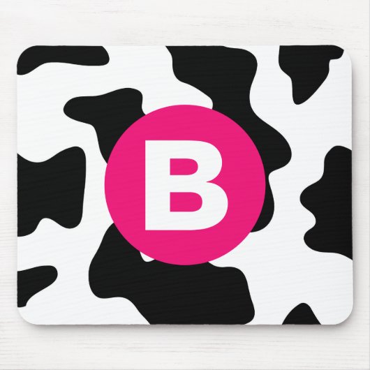 Quirky Cow Patch Pattern Pink Monogram マウスパッド (正面)