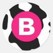 Quirky Cow Patch Pattern Pink Monogram ラウンドシール (正面)