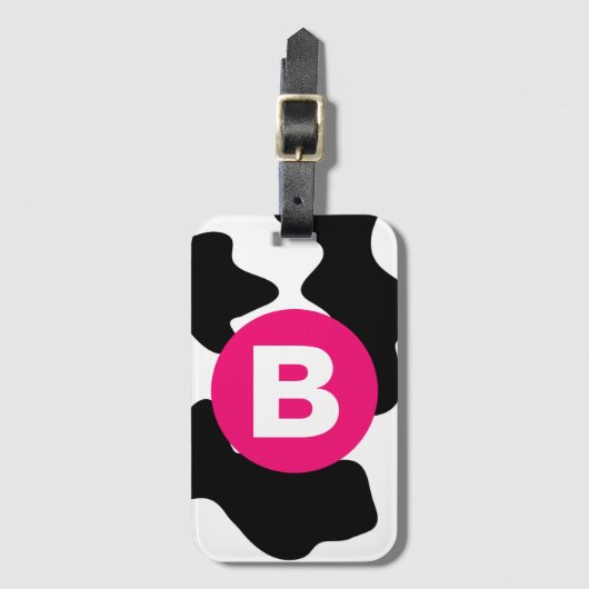 Quirky Cow Patch Pattern Pink Monogram ラゲッジタグ (正面縦)