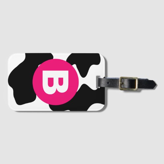 Quirky Cow Patch Pattern Pink Monogram ラゲッジタグ (正面横)