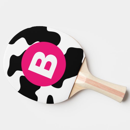 Quirky Cow Patch Pattern Pink Monogram 卓球ラケット (横)