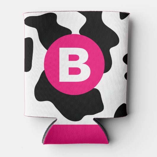 Quirky Cow Patch Pattern Pink Monogram 缶クーラー (正面)