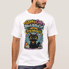 Quirky Cute Black Kitty Cat with Long Whiskers Tシャツ