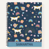 Quirky Cute Dog Rainbow Pattern Blue Personalised ノートブック (正面)