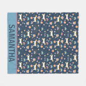 Quirky Cute Dog Rainbow Pattern Blue Personalised フリースブランケット (正面(横))