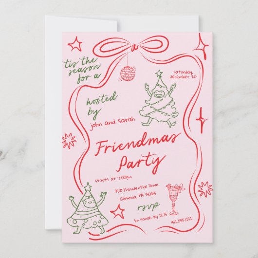 Quirky Doodle Christmas Friendmas Party Invitation 招待状 (正面)