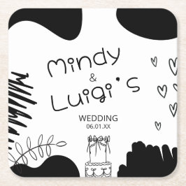 Quirky Doodle Shapes Script Wedding スクエアペーパーコースター