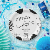 Quirky Doodle Shapes Script Wedding ペーパープレート (パーティー)