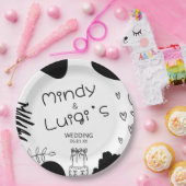 Quirky Doodle Shapes Script Wedding ペーパープレート (パーティー)