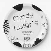 Quirky Doodle Shapes Script Wedding ペーパープレート (正面)