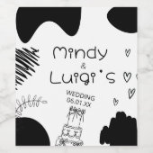 Quirky Doodle Shapes Script Wedding ワインラベル (シングルラベル)