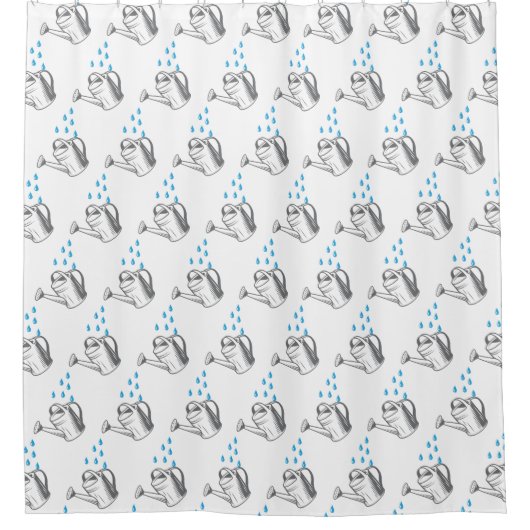 Quirky Dripping Watering Can Pattern シャワーカーテン (正面)