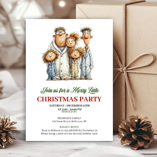 Quirky Family Modern Watercolor Holiday Invitation 招待状