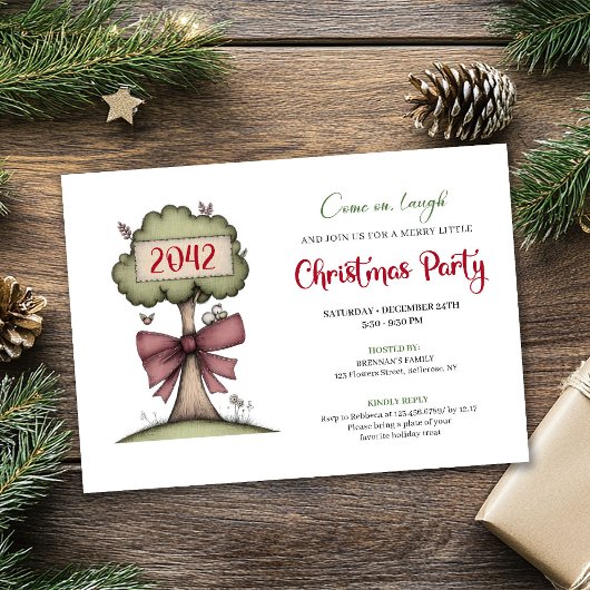 Quirky festive tree watercolor holiday invitation 招待状