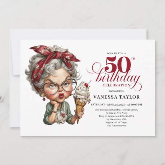 Quirky fifty celebration invite funny birthday 招待状 (正面)