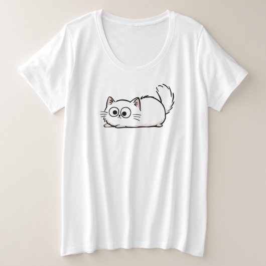 Quirky Fluffy Tail Cat プラスサイズTシャツ (デザイン正面)